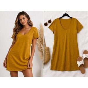 Universal Thread Womens Mustard Yellow Scoop Neck Cotton Slub T-Shirt Dress XXL